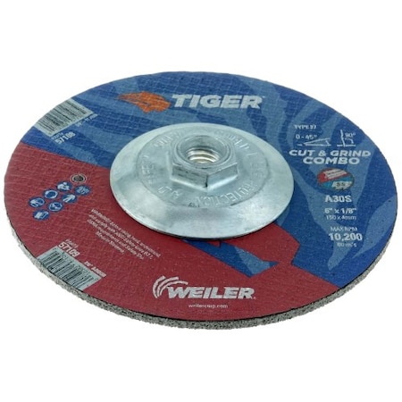 Weiler 6" x 1/8" TIGER AO Type 27 Cut/Grind Combo Wheel, A30S, 5/8"-11 Nut 57108